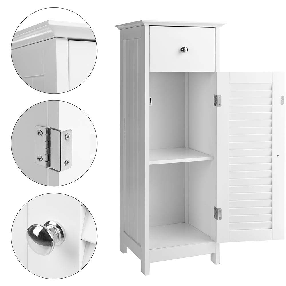 BAKAJI Mobile a Colonna per Bagno con Anta Cassetto e 2 Ripiani Interni Mobiletto Armadietto in Legno MDF Colore Bianco Dimensione 32 x 30 x 87 cm