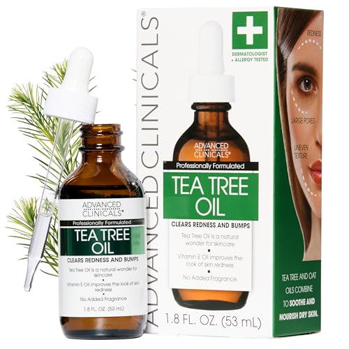 Advanced Clinicals Tea Tree Oil For Skin Facial Serum | Tea Tree Serum For Face With Vitamin E + Botanicals To Help Improve Appearance Of Large Pores & Skintone For Smoother Looking Skin, 1.8 Fl Oz