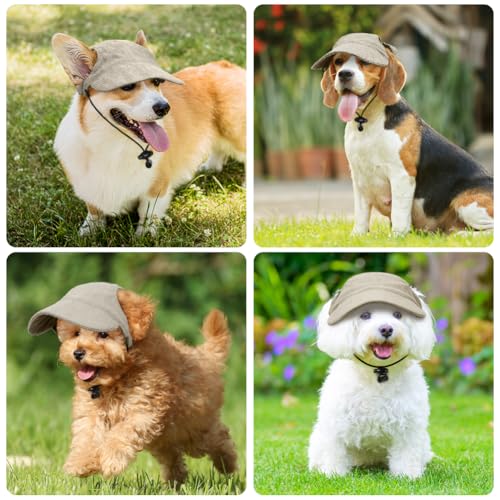 OFFCUP Hunde Baseballmütze Mütze Verstellbar Hunde-Sonnenhut mit Ohrlöchern Outdoor Hundecap Sommer Reise Hut Sonnenhüte Sonnenschutz Sport Sommer-Haustier-Visier für Welpen Katzen (Khaki, M)