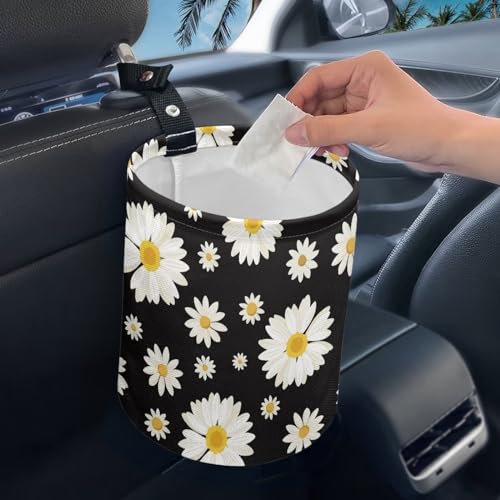 Image of Cute Daisy Print Portable Car Garbage Bin Reusable Collapsible Hanging Portable Dustbin Bin Waste Basket Car Accessories Interior for Car SUV Trucks Universal