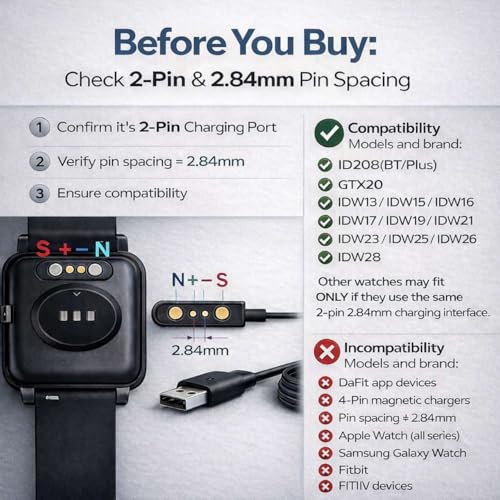 image for Mailink Smartwatch Charger, Magnetic Charging Cable for IDW13/15/16/17