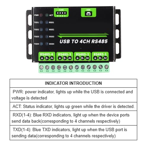 Convertidor USB a RS485 de 4 canales con protección antitruenos industrial 2