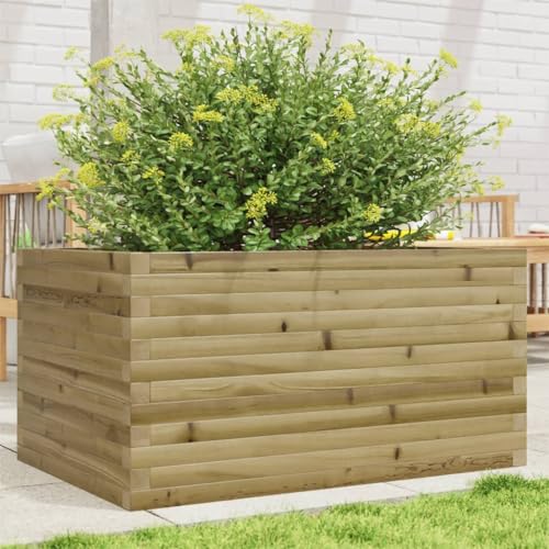 IKAYAA Jardinera Exterior Madera de Pino Impregnada, Jardinera Rectangular, Macetas Exterior, Macetas Rectangular para Cultivo de Plantas en Exterior Patio Terraza Impregnado Natural 90 x 60 x 46 cm