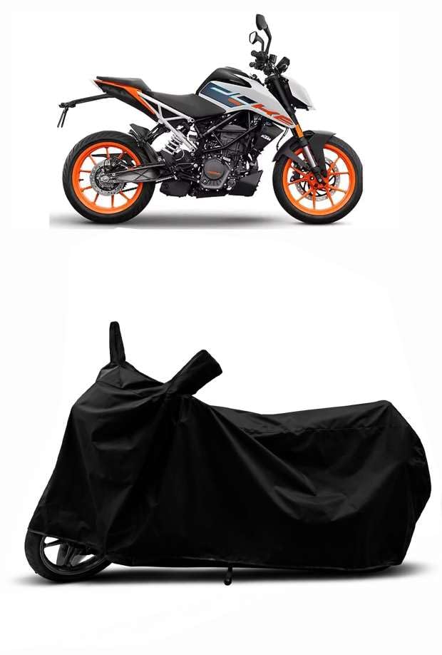 Image of Sheild Heavy Duty Waterproof Scooty & Bike Cover for KTM Duke 125 - UV Resistant, Dustproof & Rain Protection, All-Weather Outdoor Cover for Bikes & Scooty with Buckle Straps(Black)