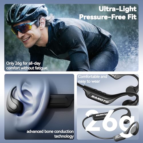 SANOTO Bone Conduction Headphones Bluetooth Open Ear Headphones with Mic, EQ Mode Switching Lightweight Bone Conduction Earbuds IP65 Waterproof Sport Wireless running headphones Cycling Workout - Image 4
