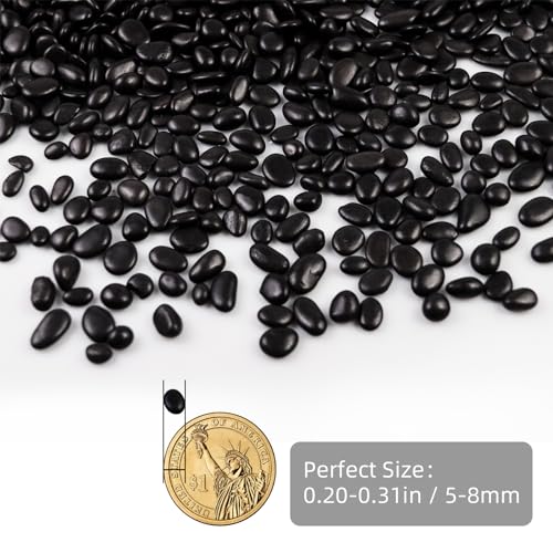 Image of 5lb River Rocks Polished Silica Gravel for Plants, Garden Decorative Pebbles Ideal for Fish Tank, Vases, Succulents, Crafting, Home Decor and Garden Landscaping, Polished Black