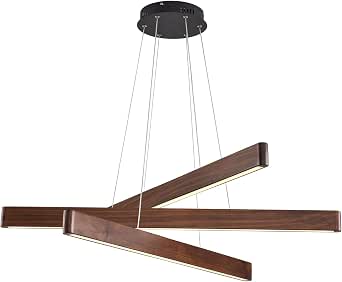 YISDESIGN 3-Light Linear Pendant, Dining Room Light Fixture, Modern Led Chandeliers for Living Room, Dimmable Wood Ceiling Pendant Light, 45W for Living Room, Dining Room, Kitchen Island, Walnut Color