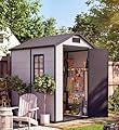 4x6 ft Outdoor Resin Storage Shed with Floor, Lockable Door & Window, Sloping Roof, Plastic Outdoor Sheds with Floor Garden Shed for Backyard Patio Lawn Mower Bike Tool Storage