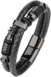 University Trendz Pu Leather MultiLayer Bracelet with Magnetic Clasp for Mens and Boys (Black) Price In India