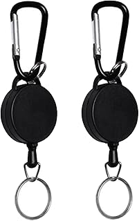 Retractable Badge Reels, Retractable Keyring Extendable Key Chain Heavy Duty Key Lanyard Belt Clip Badge Holder Pull Reel Black(2 Pack)