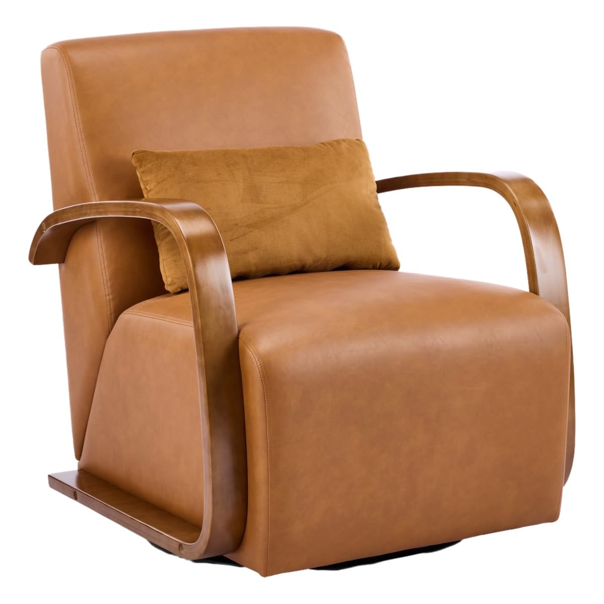 Upholstered 360° Swivel Accent Chair – Solid Wood Curved Arms, Mid-Century Modern Design, Ergonomic Comfort for Living Room, Bedroom Reading Nook