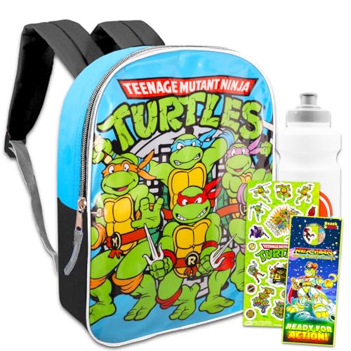 Teenage Mutant Ninja Turtles Backpack for Kids - Bundle with 15" TMNT Backpack, Water Bottle, Stickers, and More | Teenage Mutant Ninja Turtles Backpack Set