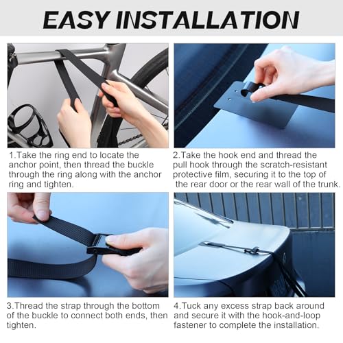 SATINIOR 2 Pcs 61 Inch Bike Rack Support Strap with 4 Car Scratch Protector, Heavy Duty Nylon Cam Buckle Cinch Straps, Adjustable Bike Rack Tie Down Straps, for Car Motorcycle Truck Trailer by SATINIOR - Image 3