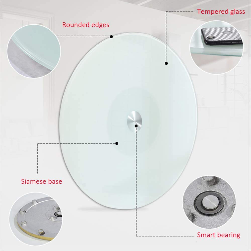 Plateau tournant en Verre trempé Table Ronde Lazy Susan Table de Salle à Manger Plateau de Service Plateau Rotatif Robuste 60-120 cm Grand Plateau d'affichage, Silencieux/Non incliné - Blanc