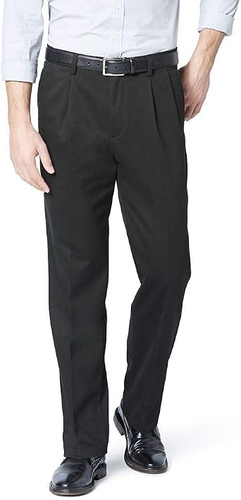 Dockers Mens Classic Fit Easy Khaki Pants-Pleated Standard and Big & Tall, Black, 52W x 30L