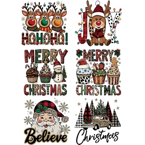 Christmas Iron On Transfers for T Shirts Santa Reindeer Christmas Heat Transfer Vinyl Fort-Shirts Clothes Pillow Hoodie DIY