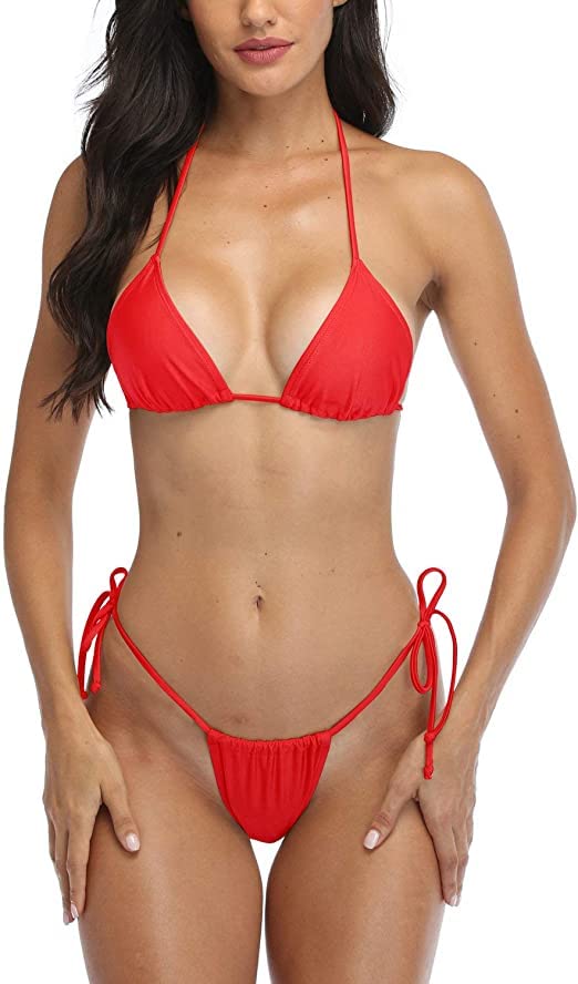 FINE STITCHING Women's Two Piece Bikini Set with G-String, Sexy Tie Side Triangle Swimsuit-picture-46
