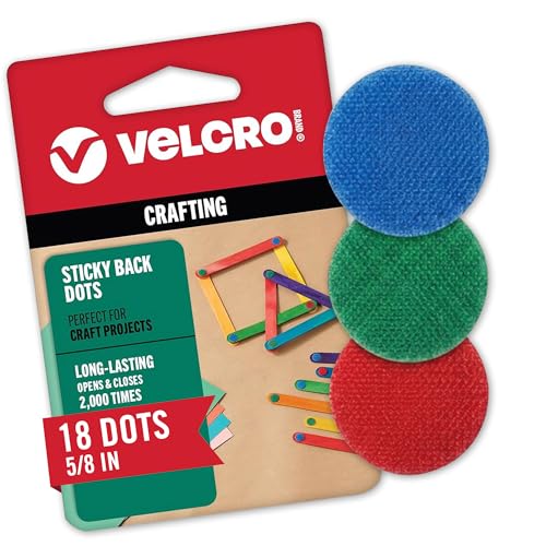Image of VELCRO Brand Sticky Back Dots - 5 /8 inch Adhesive Circles in Blue, Green & Red, Strong Mess-Free Fasteners for Crafts, DIY, Scrapbooking & Classroom Use, 18 Sets