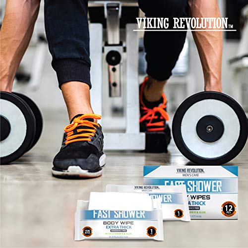 Viking Revolution Body Wipes for Men - Gym Wipes, Shower Wipes - Disposable and Eco-Friendly - Unscented Wet Wipes with Vitamin E and Aloe - 12 Individually Wrapped Wipes - Thumbnail 6