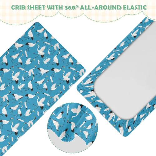Drap-housse berceau mousseline imperméable grue oiseau bleu - 5