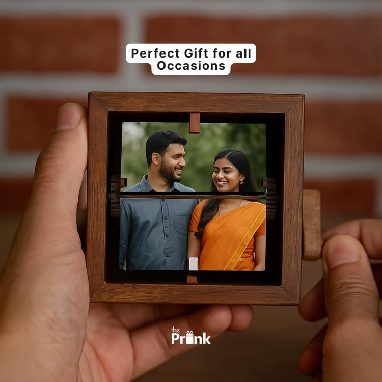 Image of PRINK Personalized Photo Flip Box Wooden - Crank Photo Box with 16 Pictures | Best Friend Gift for Friendship Day | Anniversary Birthday and Wedding Keepsake | Surprise Gift for Boyfriend Girlfriend and Personalised Gift for Women