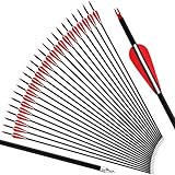 Arrowbash 24 Pcs 31.5 Inch Arrows for Compound Bow Hunting Arrows Carbon Arrow with 3 Inch Plastic Arrow Feathers and Removable Tips 500-600 Spine Archery Target for Recurve Bow(Red)