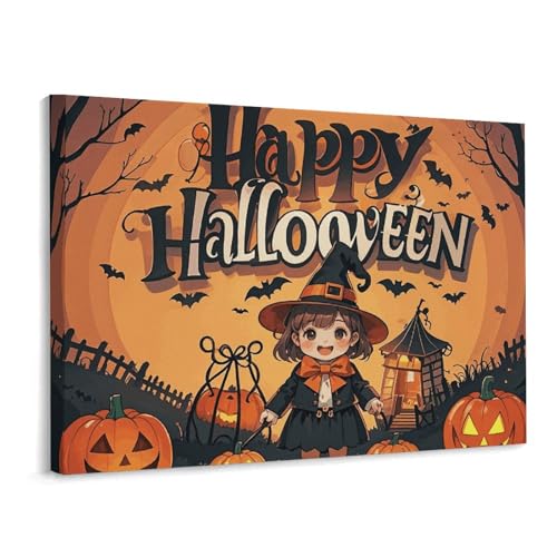 Toile murale Happy Halloween 40 x 30 cm pour habiller un mur blanc de chambre