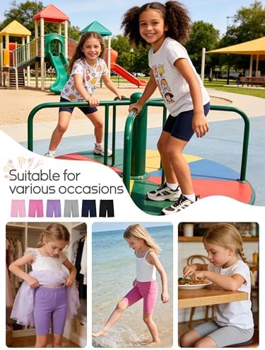YERIOK 6 Pack Girls Bike Shorts Cotton Biker Shorts Cartwheel Clothes for Kids Under Dress Dance Multi-Color Set B 7-8Y — view 5