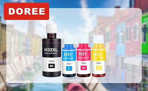 Doree kompatible Nachfülltinte – 2er-Pack Schwarz für H-P 32XL Tintenflaschen, kompatibel mit HP Smart Tank 7305, 7005, 7605 und der H-P Smart Tank Plus Serie.