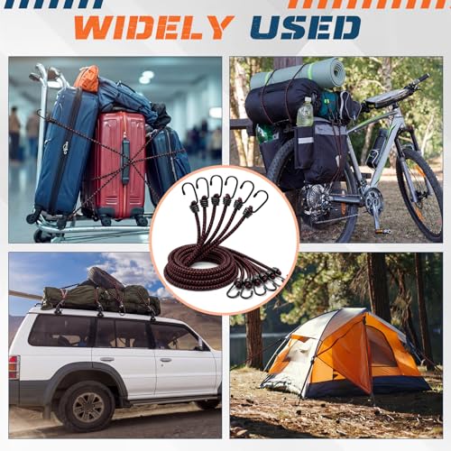 Image of 6 Pcs 96 Inch Extra Long Bungee Cords with Hooks 0.39 Inch Thick Heavy Duty Bungee Straps for Outdoors, Camping, Rvs, Bikes, Cargo (Black+red)