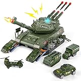 COVTOY Military Toy Tank Set for Kids, Military Transport Tank and 6PCS Army Vehicles, Tank & Vehicle Playset with 3 Sound and Launcher, Birthday Gift for Boys 3-5 Years Old