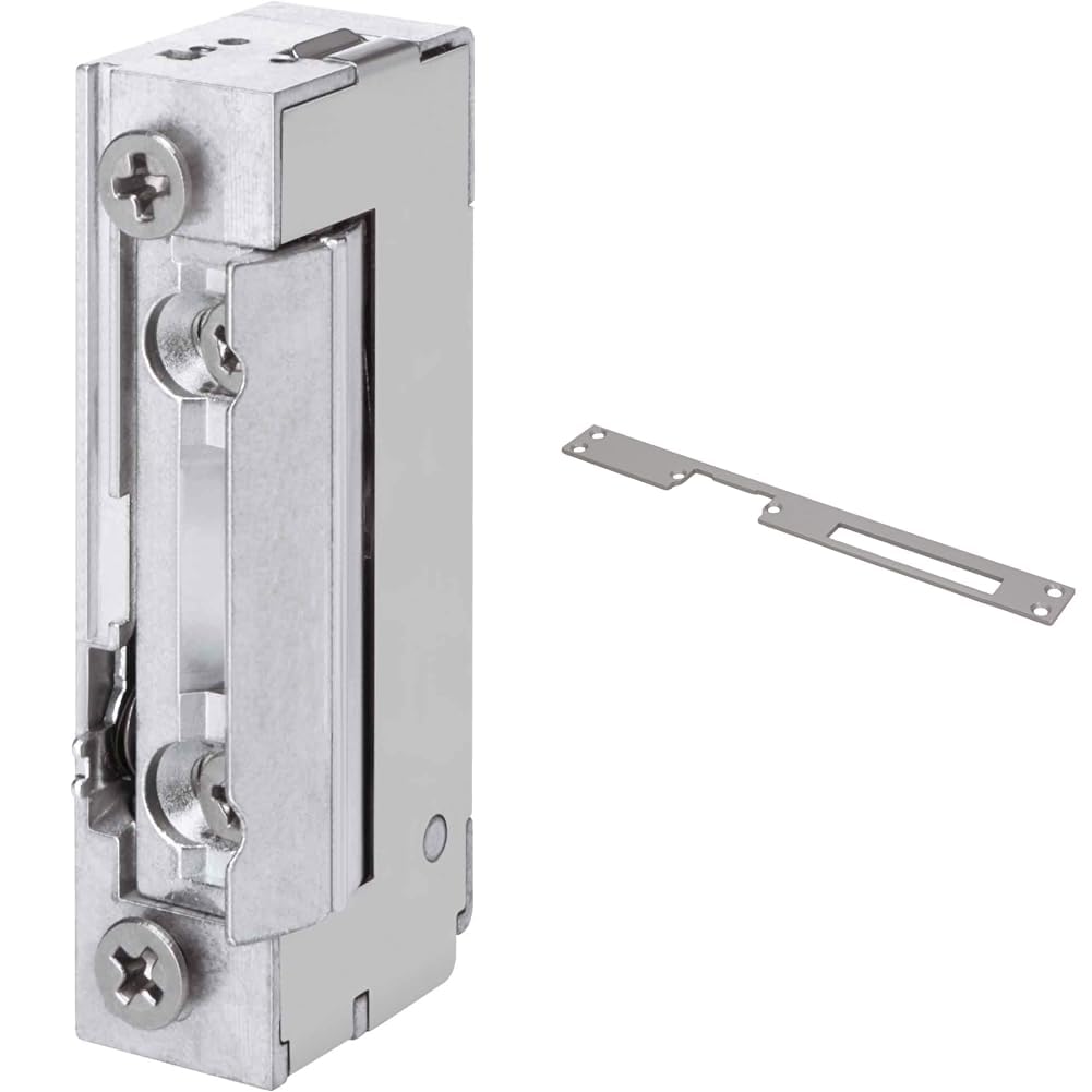 Eff-Eff 118E-A71 Türöffner 118E FaFix 10-24V AC/DC ohne Schließblech & ORNO Schließblech Einfach Symmetrisch Kurz Vernickelt (25/250/3 mm)