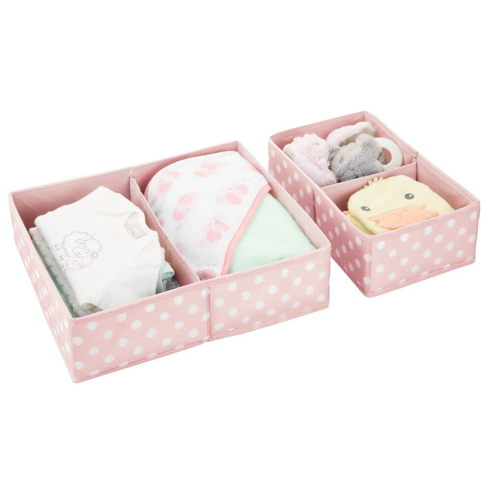 mDesign Set da 2 Scatole per armadi in Fibra Sintetica in 2 Misure – Organizer Multiuso a 2 Scomparti – Ceste portaoggetti in Tessuto per cameretta Bimbi con Design a Pois – Rosa e Bianco