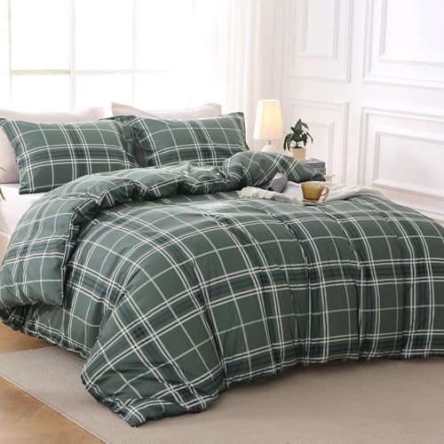MUXHOMO Duvet Cover Full Size Floral Duvet Cover Set with Zipper Closure, Red Plaid Bedding Set, 3 Pieces, 1 Duvet Cover 80"x90" with 4 Corner Ties and 2 Pillowcases 20"x26"