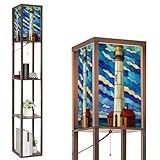 BVCAHSAW Floor Lamp with Shelves Nautical Lighthouse Stained Glass Artwork for Home Decor Standing Tall Lamp USB Ports & Power Outlet Modern Corner Lamp Nightstand Light for Living Room Bedroom