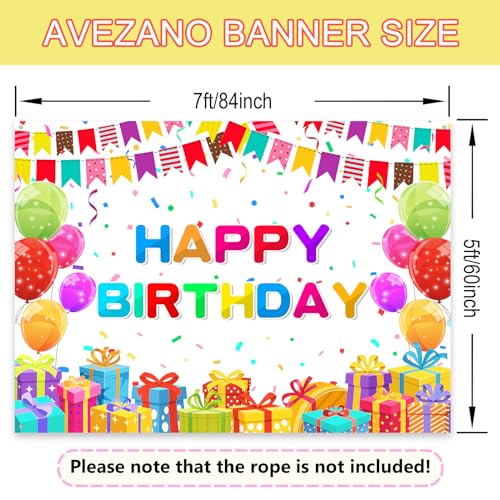 Avezano Colorful Happy Birthday Backdrop for Girls Boys Cartoon Birthday Party Banner Colorful Balloons Birthday Party Decorations Supplies for Boys Kids (7x5ft)