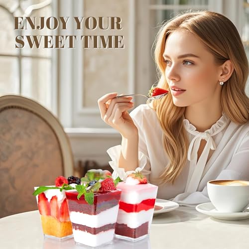 Miniatura 5 de Yvcvqkuc Juego De 50 Vasos De Postre Con 50 Cucharas, Vasos De Postre Transparentes De 160 Ml, Vasos De Pudín Reutilizables, Accesorios Para Hornear Para Hacer Tiramisú, Pudín, Mousse