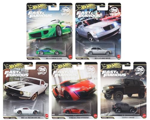 Hot Wheels Premium Fast & Furious 25th Anniversary, Set 5 autos miniatura 1