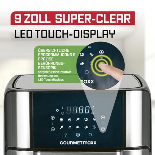 GOURMETmaxx Digitale Heißluftfritteuse 12 L, XXL-Edelstahl-Ofen | Airfryer + Timer, Touchdisplay, Drehspieß | fettarm… – Ansicht 4