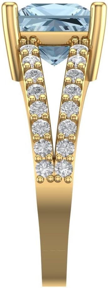 Clara Pucci 14K Solid Yellow Gold 2.48 ctw SkyblueTopaz Solitairewith Accents Ring for Women | Anniversary, Birthday Gift | 7.0mm Princess Cut - Image 3