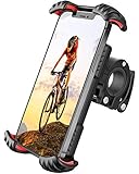 【Robust und Sicher】Der fahrrad handyhalterung ist mit zwei reibungserhöhenden Silikonkissen ausgestattet, um den Handyhalter am Fahrradlenker zu befestigen. Die vier Ecken mit Silikon können das smartphone fixieren und schützen.