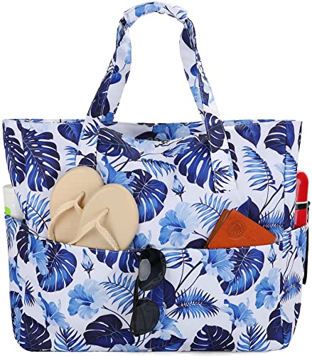 Ledaou Large Beach Tote Bag Women Waterproof Sandproof Zipper For Pool Gym Grocery Travel With Wet Pocket (Flowers) #TOP7