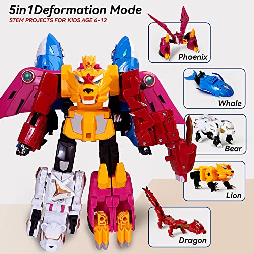Stoulkd 5-In-1 Animal Deformation Toys - Lion, Dragon, Whale, Phoenix, And Bear Action Figures Combine Into A Robot Toy For Kids 6-10 #TOP2