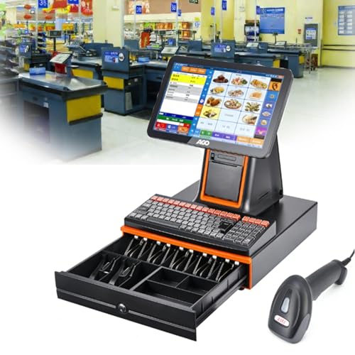 POS System for Small Business - Dual Monitor Cash Register, Touch Screen, Barcode Scanner, Printer, Cash Drawer - Retail Solutions for Efficient Transactions, Black