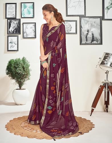 Image of SIRIL Women's Chiffon Printed Saree With Unstitched Blouse Piece