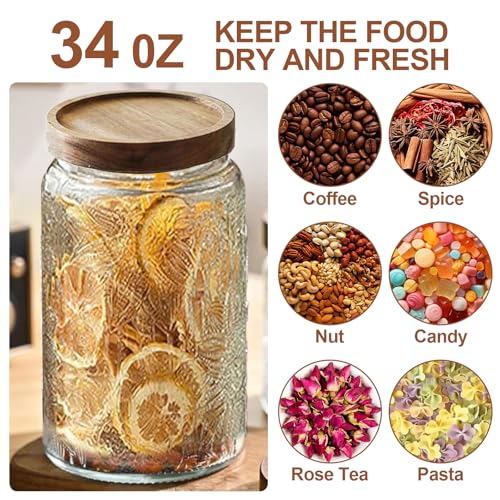 Image of 2-Pack 34 OZ Vintage Glass Jar with Lid, Airtight Food Storage Canisters with Bamboo for Kitchen Counter Pantry, Ideal for Coffee, Candy, Tea, Oats, Sugar, Cookies Decorative Jars