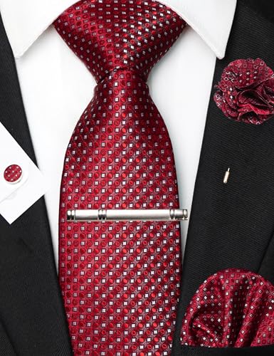 Image of JEMYGINS Mens Tie and Lapel Pin Necktie Pocket Square Cufflinks and Tie Clip Sets for Business Casual 5PCS