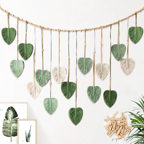 Colgante de pared de macramé boho, colgante de pared de macramé hecho a mano, tapiz de pared decoración boho, tapiz de pared de macramé tejido de algodón, borla de hojas para dormitorio, salón