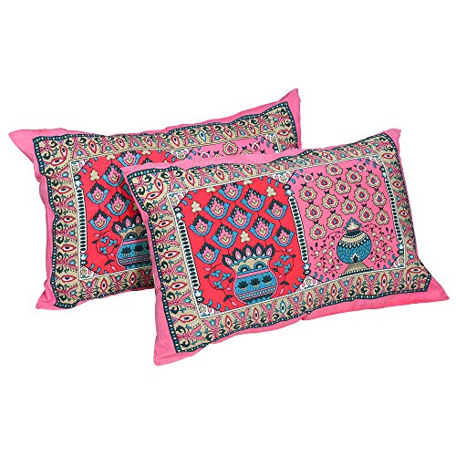Image of Story@Home 100% Cotton Bedsheet for Double Bed with 2 Pillow Covers|90x108 Inch Floral Pink and Blue