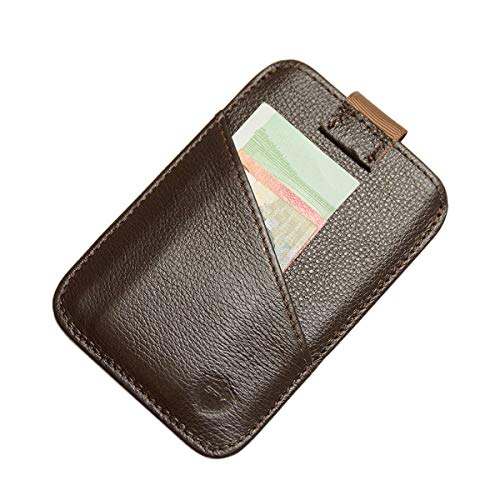 Preisvergleich Produktbild SECUREFY® Micro Coin - TÜV zertifiziertes RFID Slim Wallet - Kreditkartenetui aus hochwertigem Leder für bis zu 8 Karten mit Reißverschluss - Nappa Leder - Braun